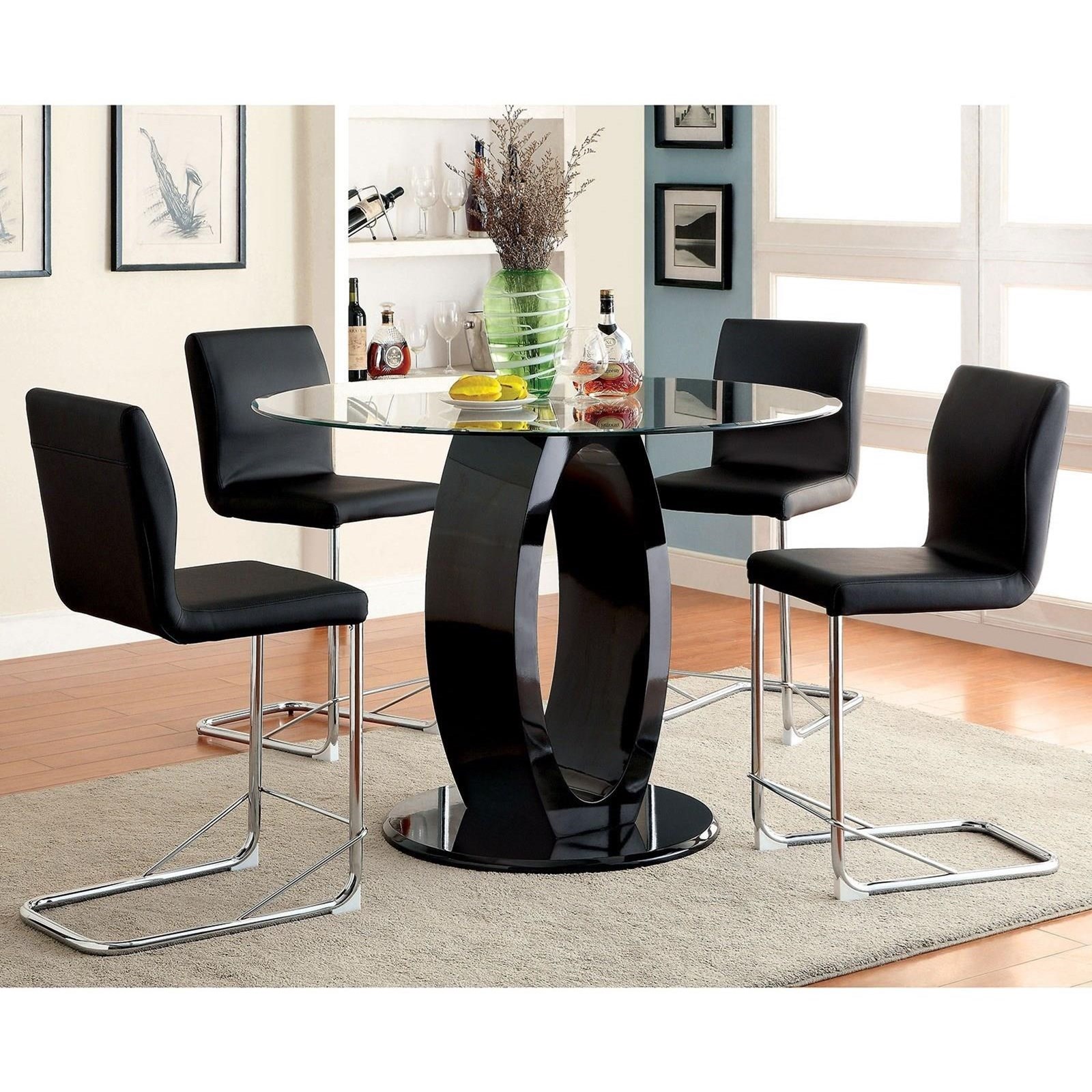 Lodia II Contemporary 5 Piece Counter Height Dining Set with Glass